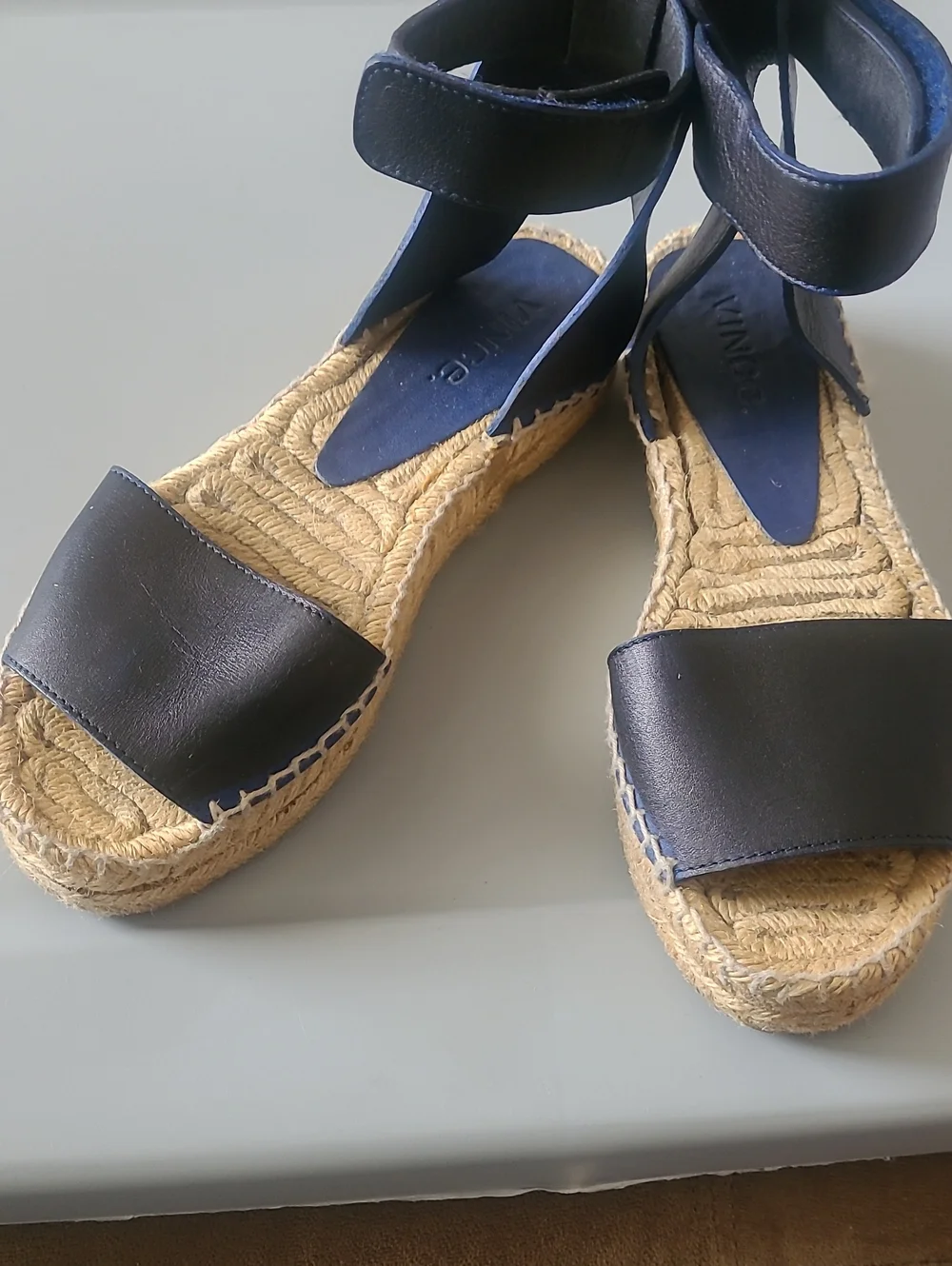 VINCE. Wedge Espadrille Sandals in Navy Blue - Women's Size 5